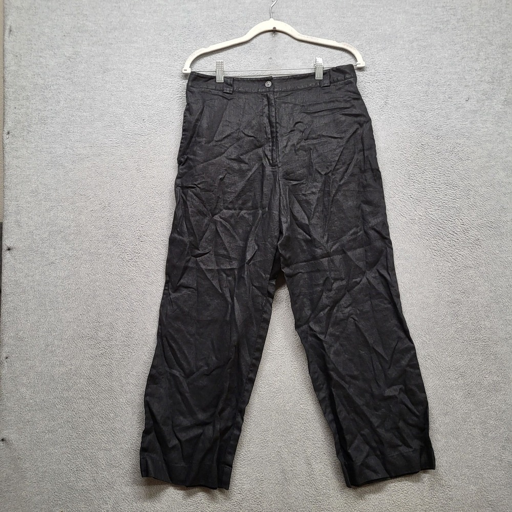 L.L. Bean Women Pants 10 REGULAR Black Linen Cropped 22" Inseam